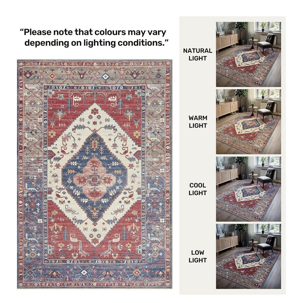 GLN Rugs Vintage Collection Machine Washable Area Rug Easy Clean 2'.6"x6'6" Red - Picture 6 of 9